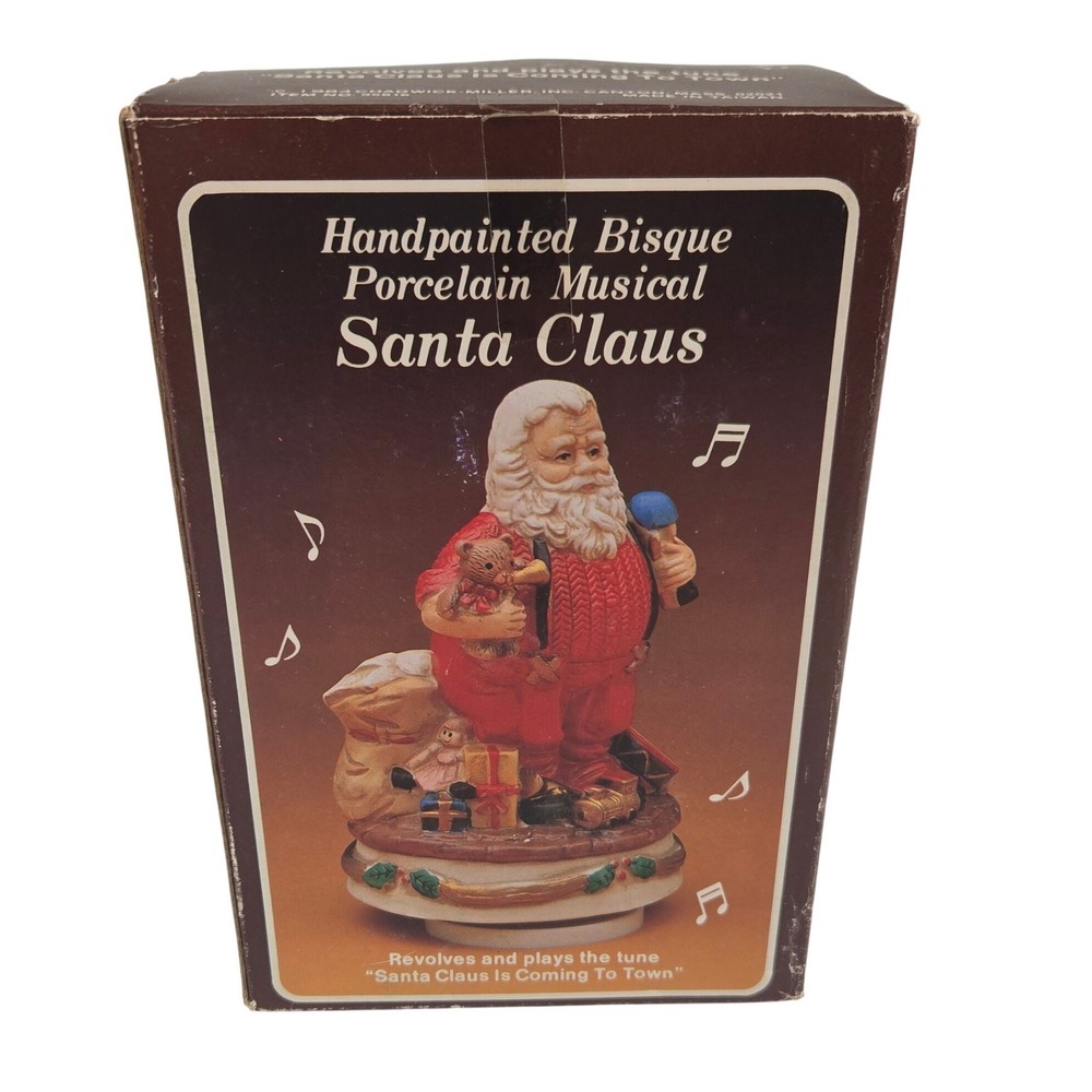 Vintage Handpainted Bisque Porcelain Musical Santa Claus Figure w/ Box Christmas